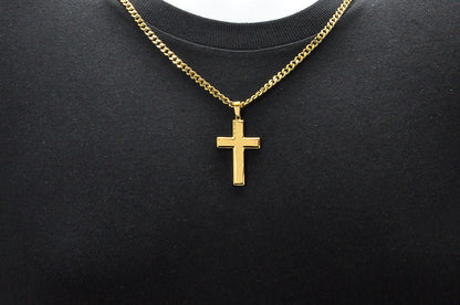 Mens Gold Stainless Steel Cross Pendant Necklace