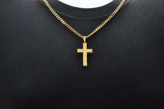 Mens Gold Stainless Steel Cross Pendant Necklace