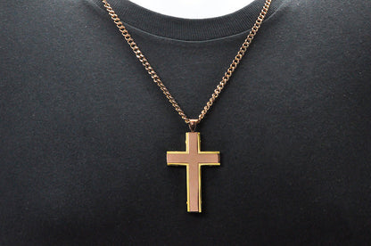 Mens Chocolate And Gold Stainless Steel Cross Pendant Necklace With 24" Curb Chain