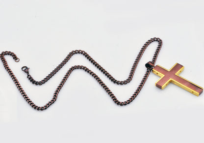 Mens Chocolate And Gold Stainless Steel Cross Pendant Necklace With 24" Curb Chain