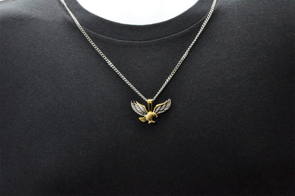 Mens Gold Stainless Steel Eagle Pendant Necklace With 24" Curb Chain
