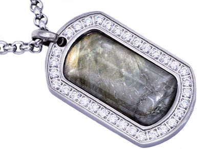 Mens Stainless Steel Labradorite Dog Tag Pendant
