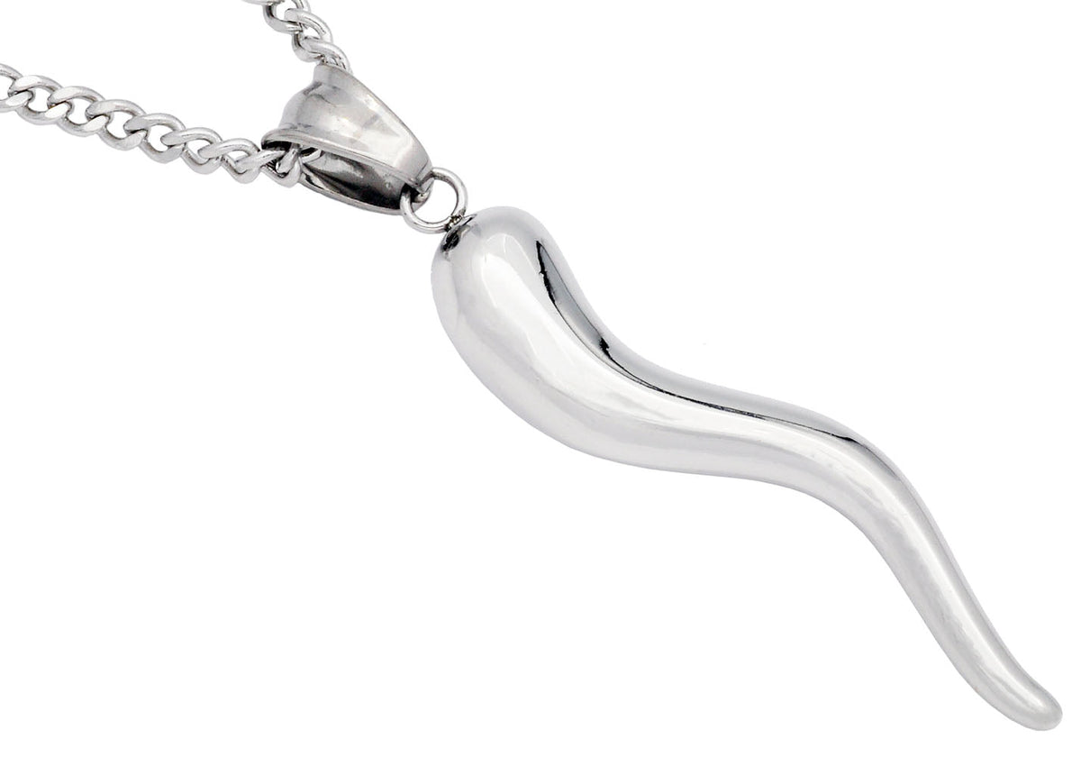 Mens Stainless Steel Italian Horn Pendant