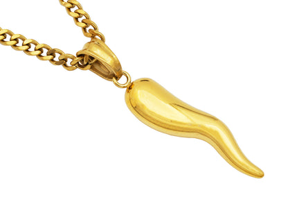 Mens Small Gold Stainless Steel Italian Horn Pendant