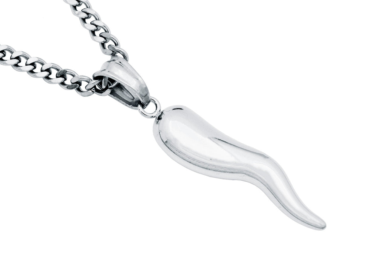 Mens Small Stainless Steel Italian Horn Pendant
