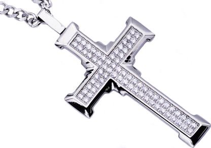 Mens Stainless Steel Cross Pendant With Cubic Zirconia