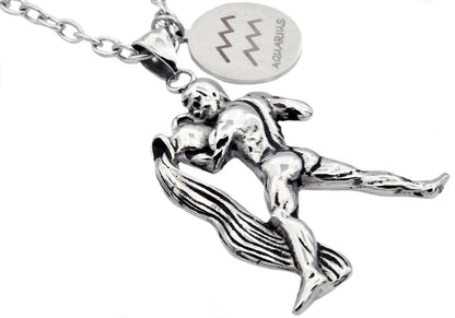 Mens Stainless Steel Zodiac Aquarius Pendant