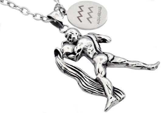 Mens Stainless Steel Zodiac Aquarius Pendant