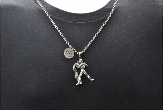 Mens Stainless Steel Zodiac Aquarius Pendant