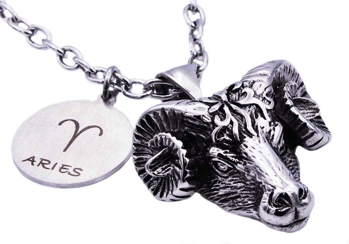 Mens Stainless Steel Zodiac Aries Pendant