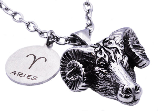 Mens Stainless Steel Zodiac Aries Pendant