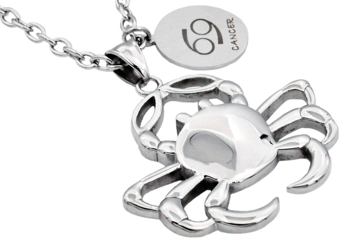 Mens Stainless Steel Zodiac Cancer Pendant