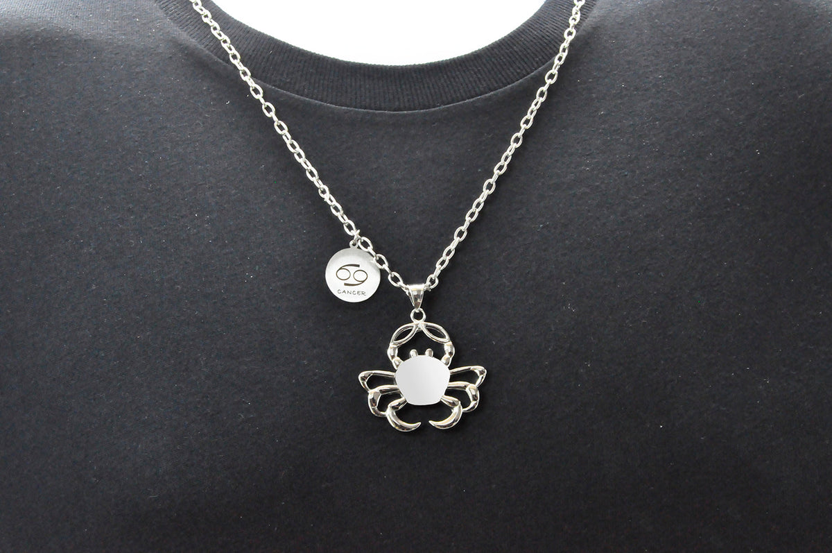 Mens Stainless Steel Zodiac Cancer Pendant