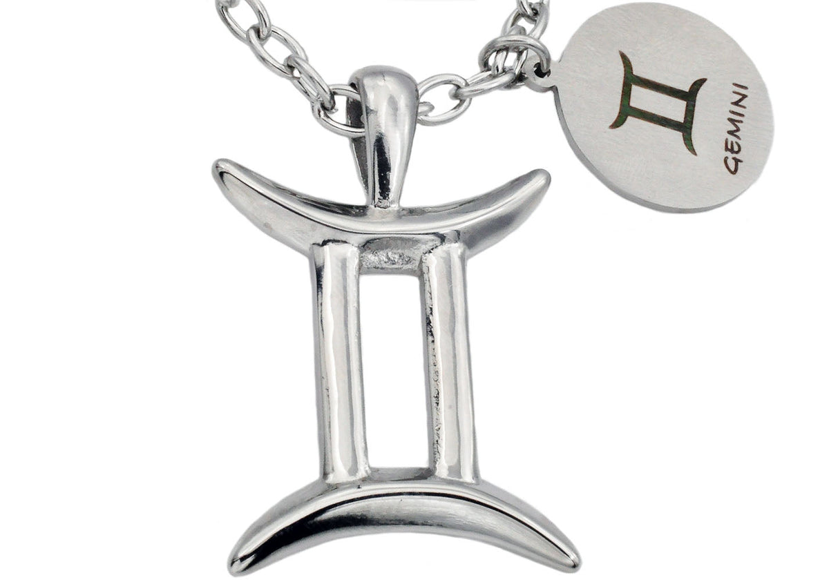 Mens Stainless Steel Zodiac Gemini Pendant