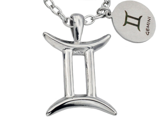 Mens Stainless Steel Zodiac Gemini Pendant