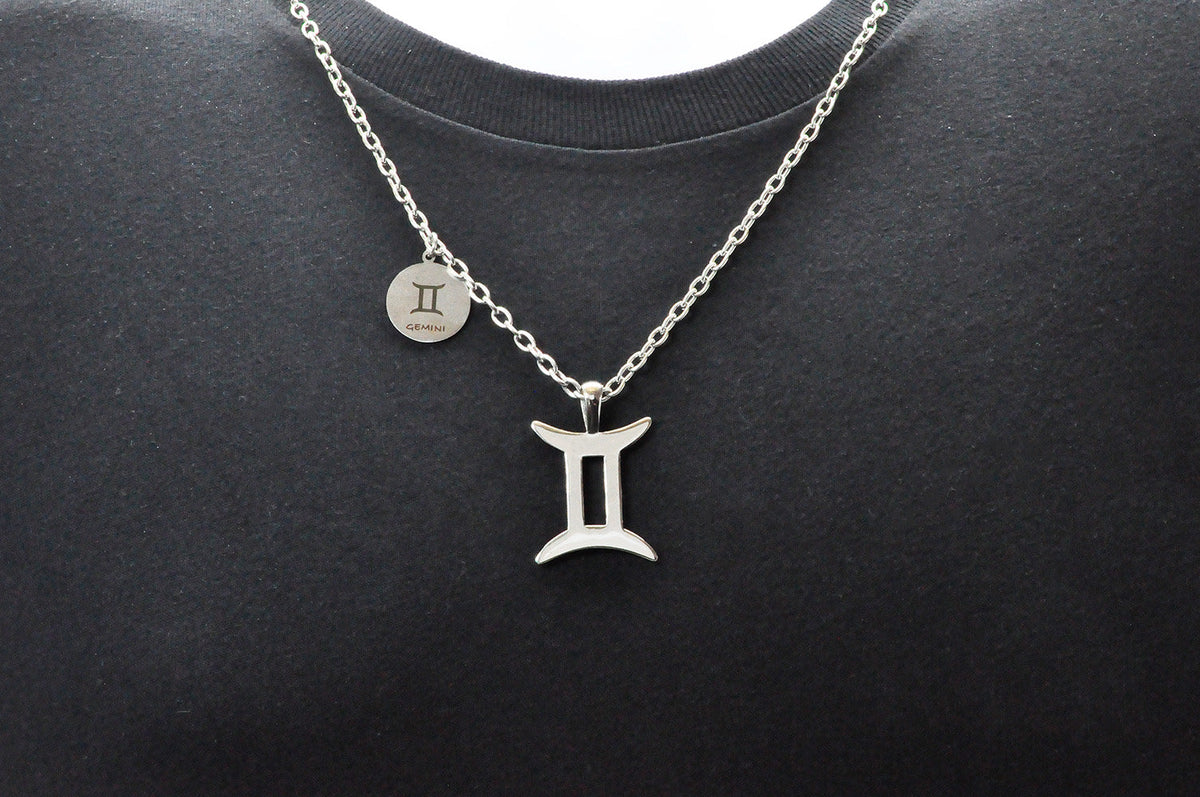 Mens Stainless Steel Zodiac Gemini Pendant