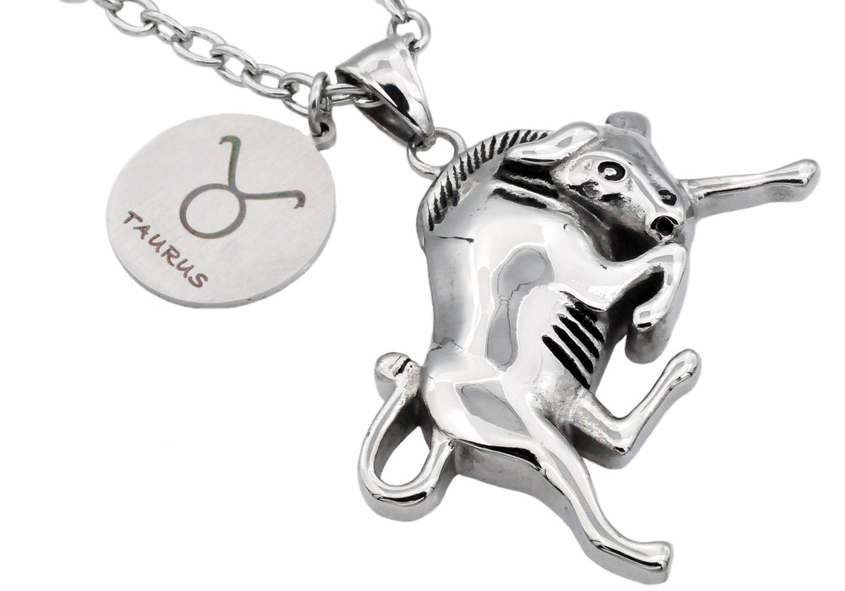 Mens Stainless Steel Zodiac Taurus Pendant