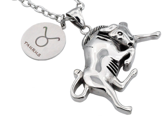 Mens Stainless Steel Zodiac Taurus Pendant