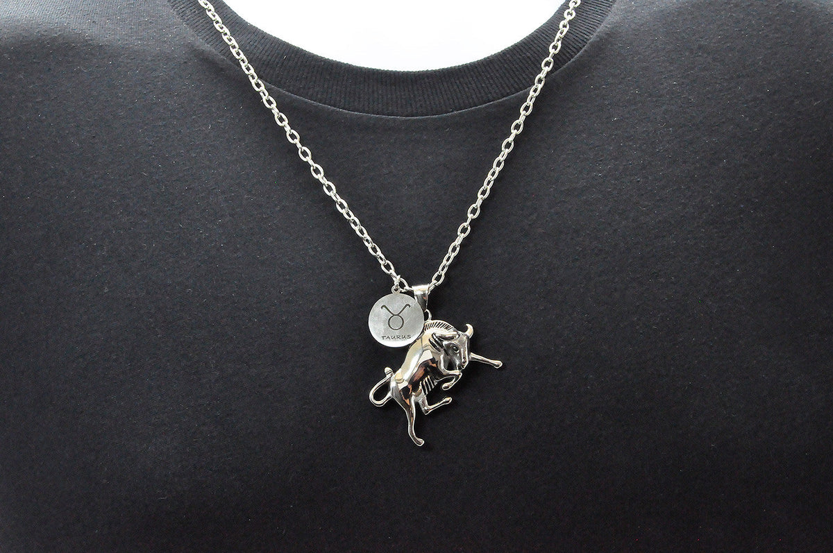 Mens Stainless Steel Zodiac Taurus Pendant