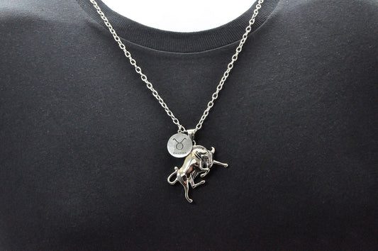 Mens Stainless Steel Zodiac Taurus Pendant