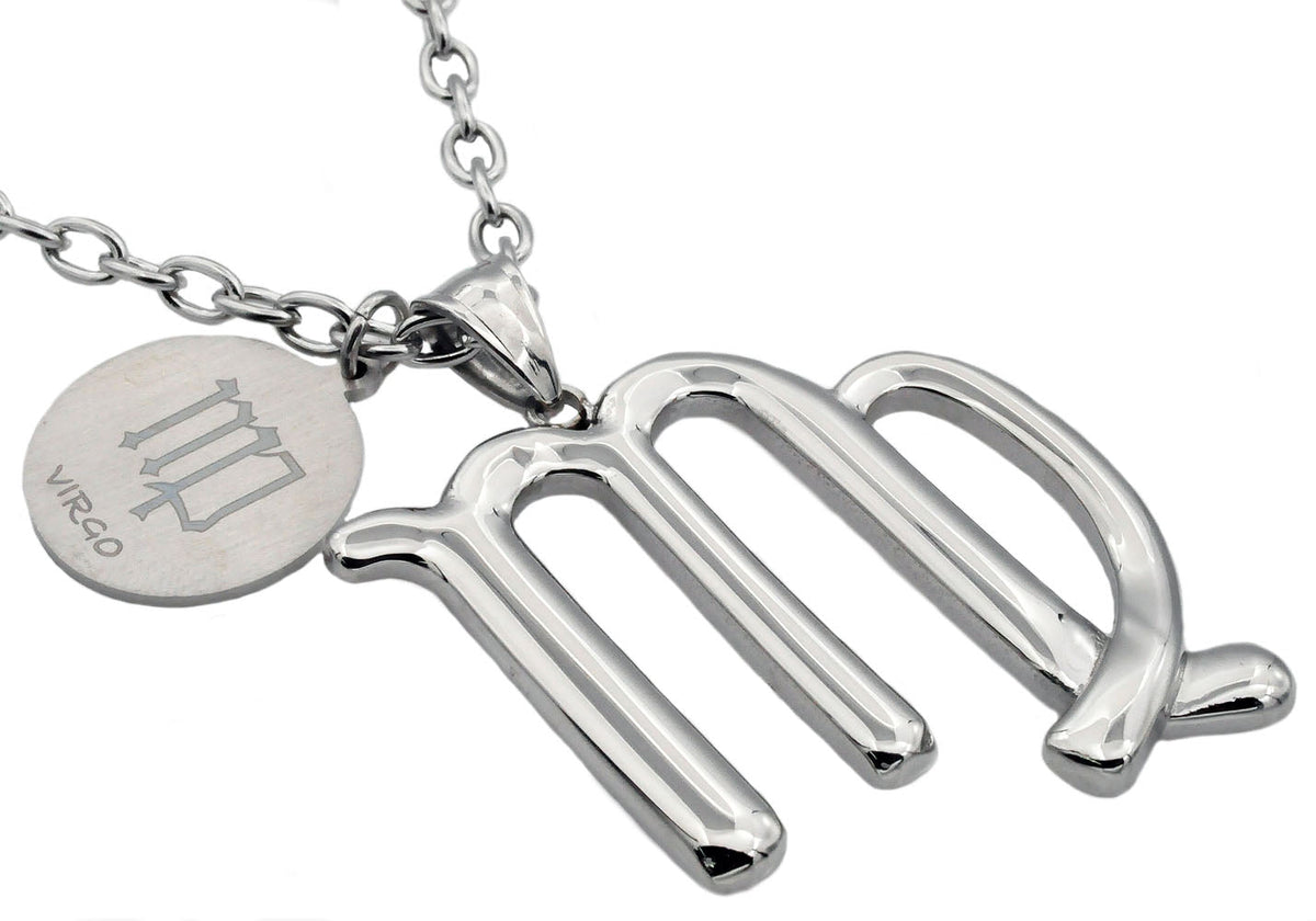 Mens Stainless Steel Zodiac Virgo Pendant
