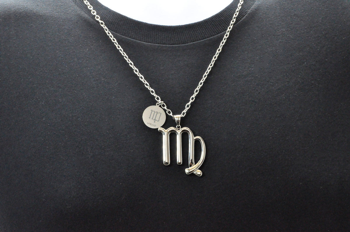 Mens Stainless Steel Zodiac Virgo Pendant