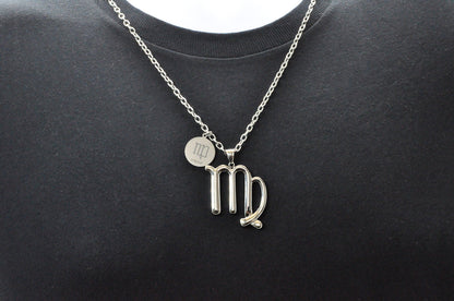Mens Stainless Steel Zodiac Virgo Pendant