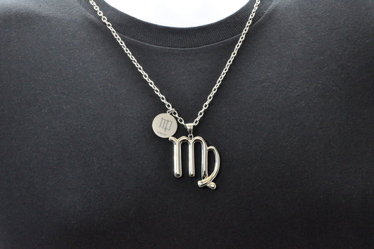 Mens Stainless Steel Zodiac Virgo Pendant