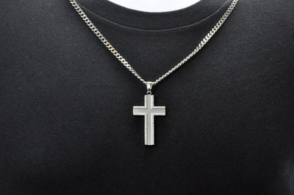 Mens Stainless Steel Cross Pendant With Cubic Zirconia