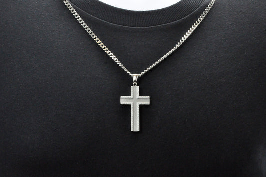 Mens Stainless Steel Cross Pendant With Cubic Zirconia
