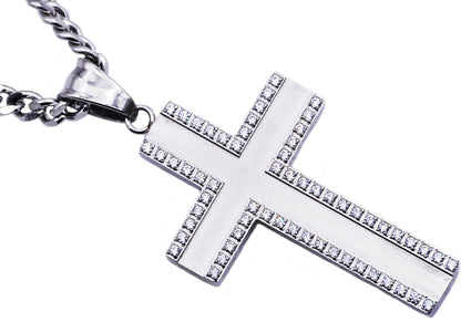 Mens Stainless Steel Cross Pendant With Cubic Zirconia