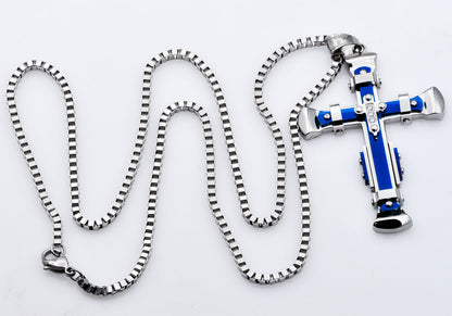 Mens Blue Stainless Steel Pendant With Cubic Zirconia