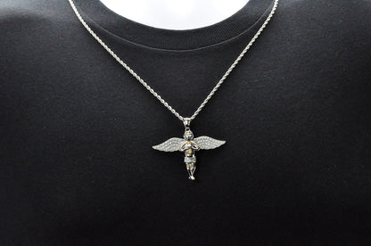 Mens Stainless Steel Cherub Pendant With Cubic Zirconia