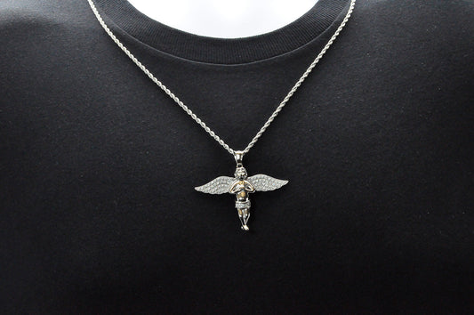 Mens Stainless Steel Cherub Pendant With Cubic Zirconia