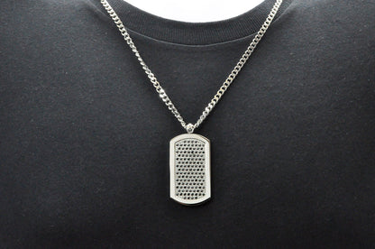 Mens Stainless Steel Dog Tag Pendant With Black Cubic Zirconia