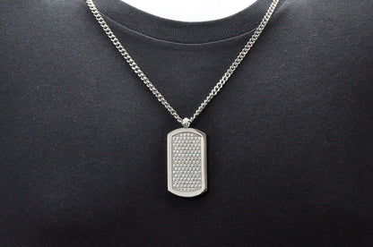 Mens Stainless Steel Dog Tag Pendant With Cubic Zirconia