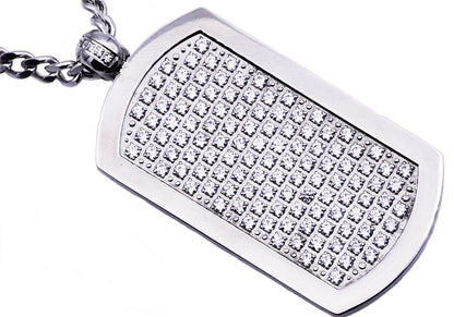 Mens Stainless Steel Dog Tag Pendant With Cubic Zirconia