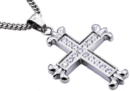 Mens Stainless Steel Cross Pendant With Cubic Zirconia