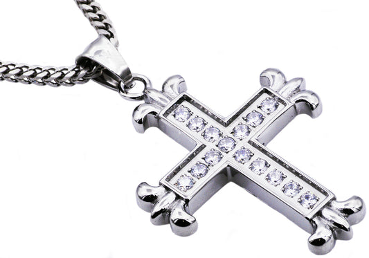 Mens Stainless Steel Cross Pendant With Cubic Zirconia