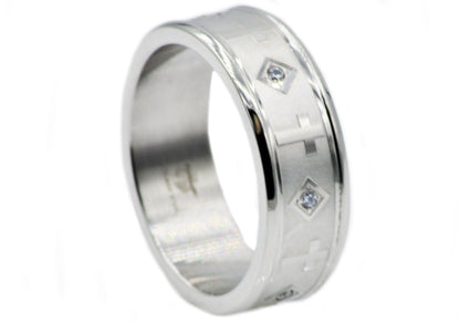 Mens Stainless Steel Cross Band With Cubic Zirconia