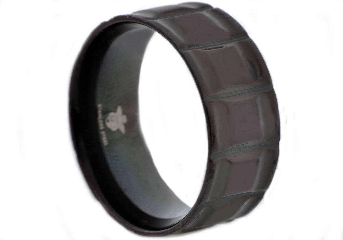 Mens Black Stainless Steel 10mm Textured Band Ring