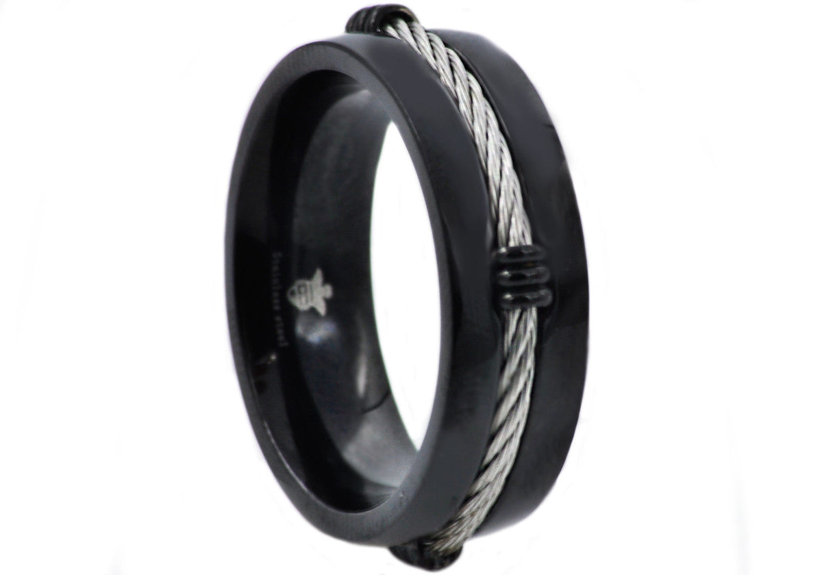 Mens Black Stainless Steel Wire Band