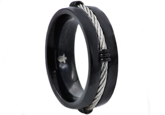 Mens Black Stainless Steel Wire Band