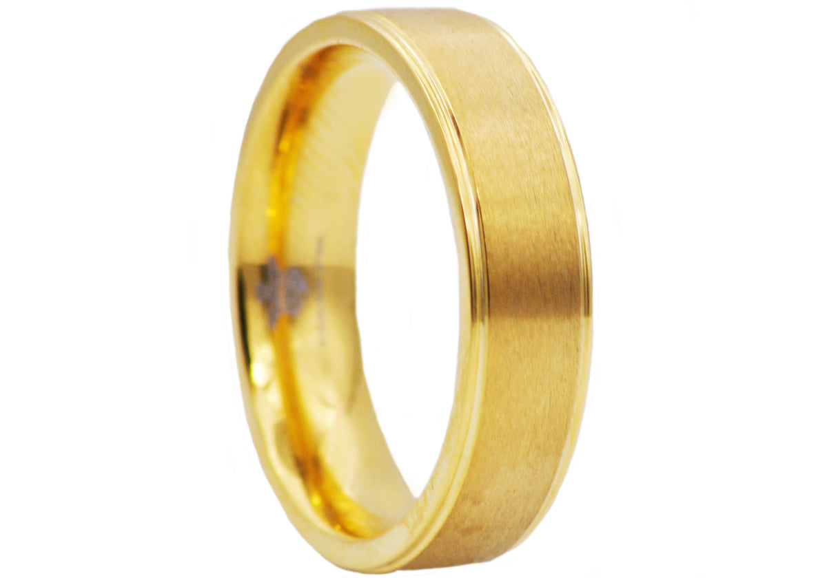 Mens Matte Gold Stainless Steel 6mm Band Ring