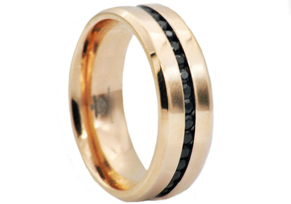 Mens Rose Stainless Steel Eternity Band Ring With Black Cubic Zirconia