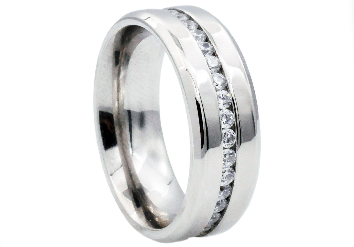 Mens Stainless Steel Band With Cubic Zirconia