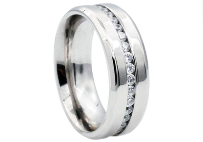 Mens Stainless Steel Band With Cubic Zirconia