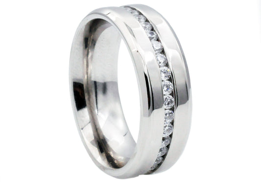 Mens Stainless Steel Band With Cubic Zirconia