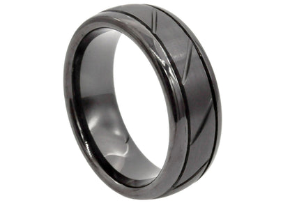 Mens 8mm Black Tungsten Etched Band Ring