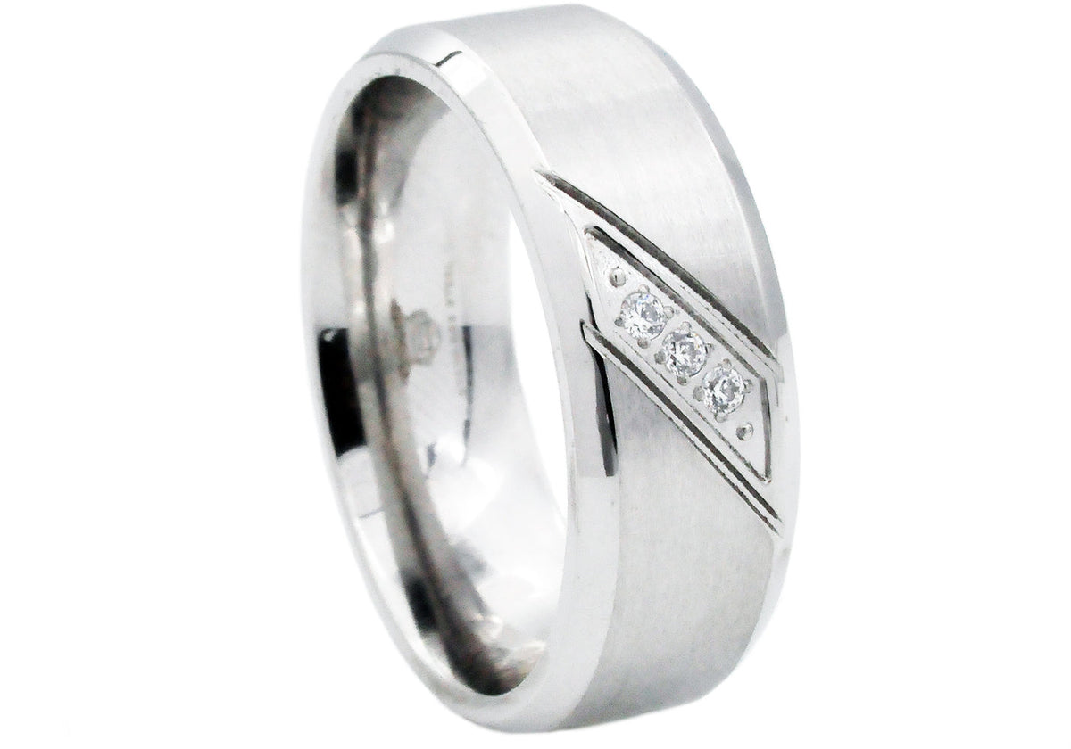 Mens Stainless Steel Band With Cubic Zirconia